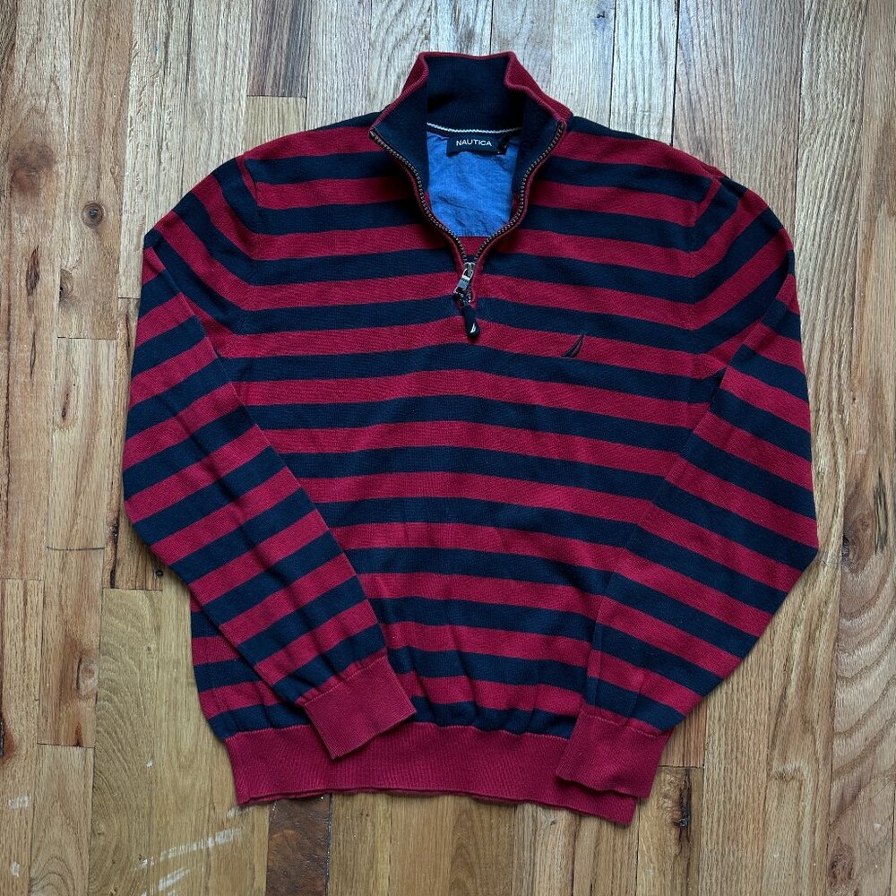 Red & Navy Striped Nautica Quarter Zip [L]